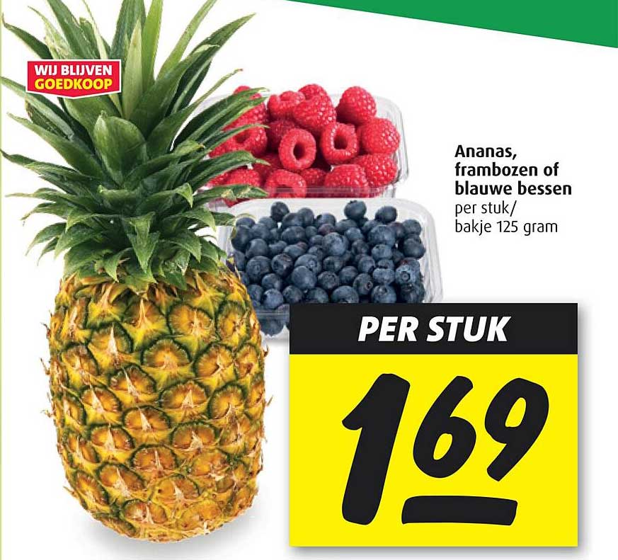 Ananas, frambozen of blauwe bessen