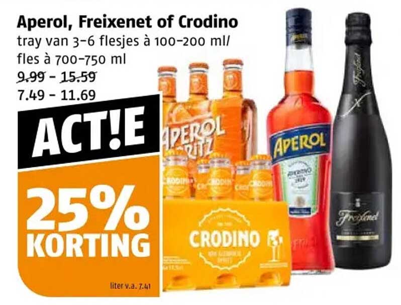 Aperol, Freixenet of Crodino tray van 3-6 flesjes à 100-200 ml/ fles à 700-750 ml
