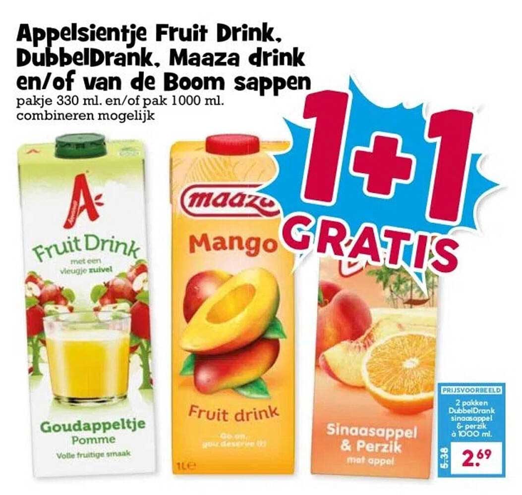Appelsientje Fruit Drink, DubbelDrank, Maaza drink en/of van de Boom sappen