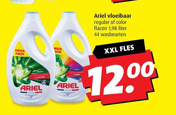 Ariel vloeibaar regular of color flacon 1,98 liter 44 wasbeurten