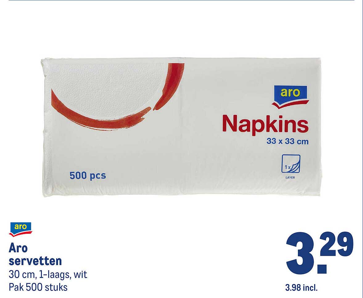 Aro servetten 30 cm, 1-laags, wit - Pak 500 stuks