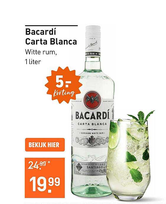 Bacardí Carta Blanca Witte rum, 1 liter