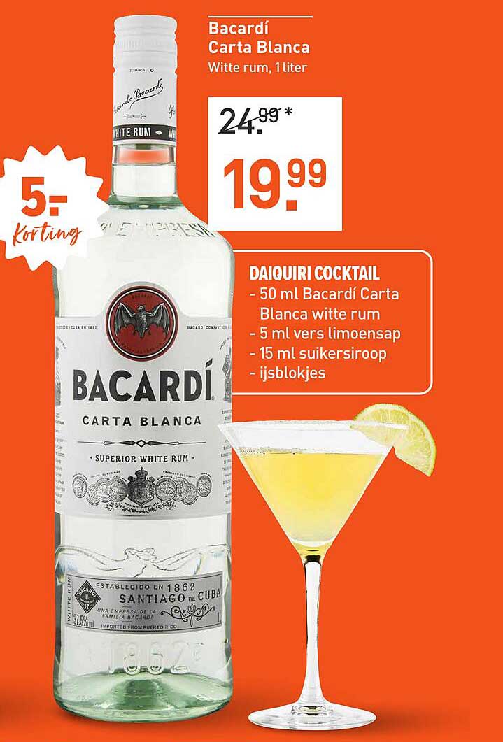 Bacardí Carta Blanca Witte Rum, 1 liter