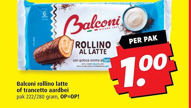 Balconi rollino latte of trancetto aardbei pak 222/280 gram, OP=OP!