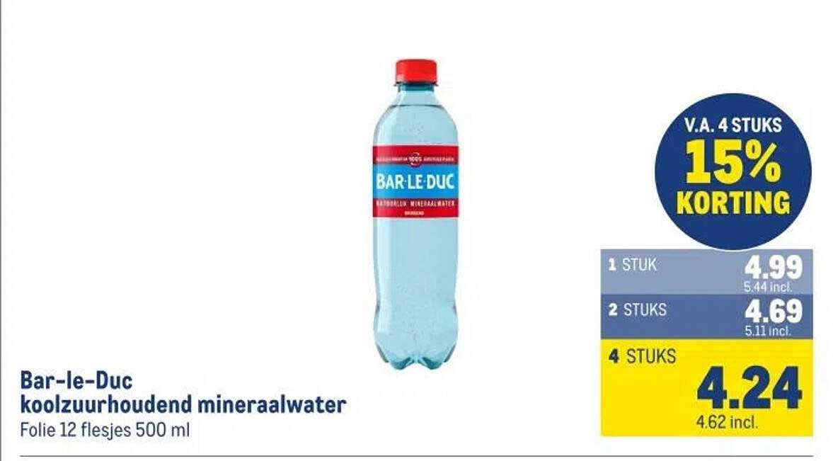 Bar-le-Duc koolzuurhoudend mineraalwater Folie 12 flesjes 500 ml