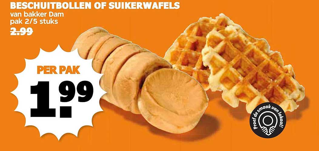 BESCHUITBOLLEN OF SUIKERWAFFELS van bakker Dam pak 2/5 stuks