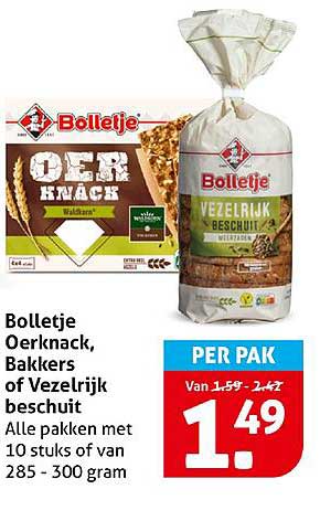 Bolletje OERKNACK, Bakkers of Vezelrijk beschuit