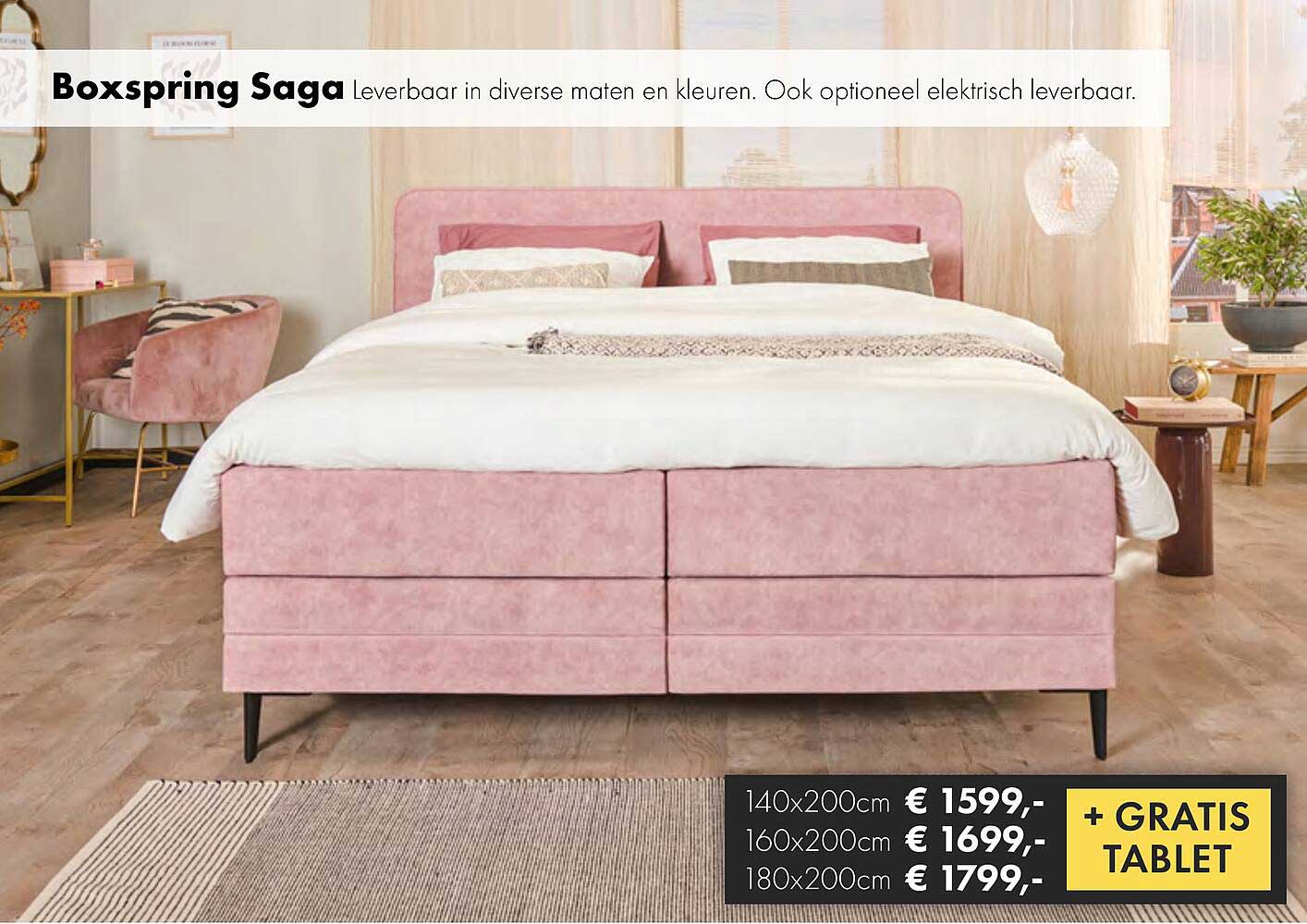 Boxspring Saga Leverbaar in diverse maten en kleuren. Ook optioneel elektrisch leverbaar.
