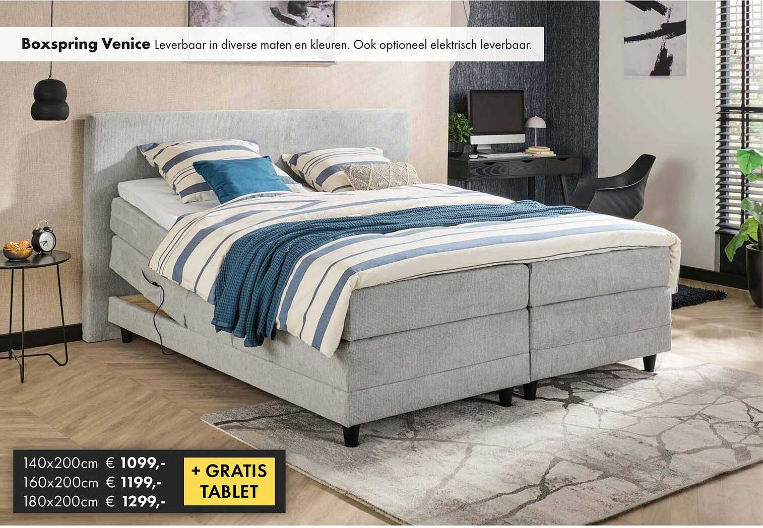 Boxspring Venice Leverbaar in diverse maten en kleuren. Ook optioneel elektrisch leverbaar.