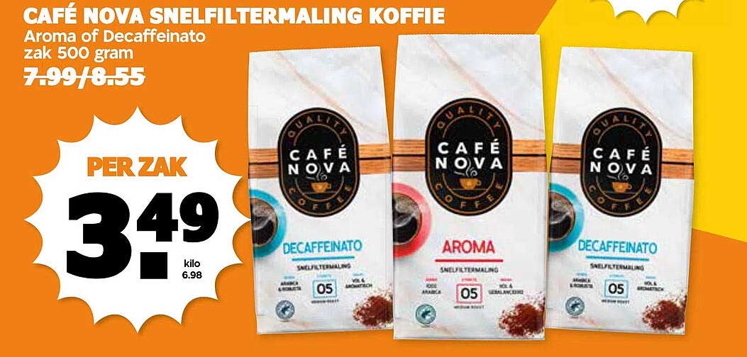 CAFÉ NOVA SNELFILTERMALING KOFFIE Aroma of Decaffeinato zak 500 gram