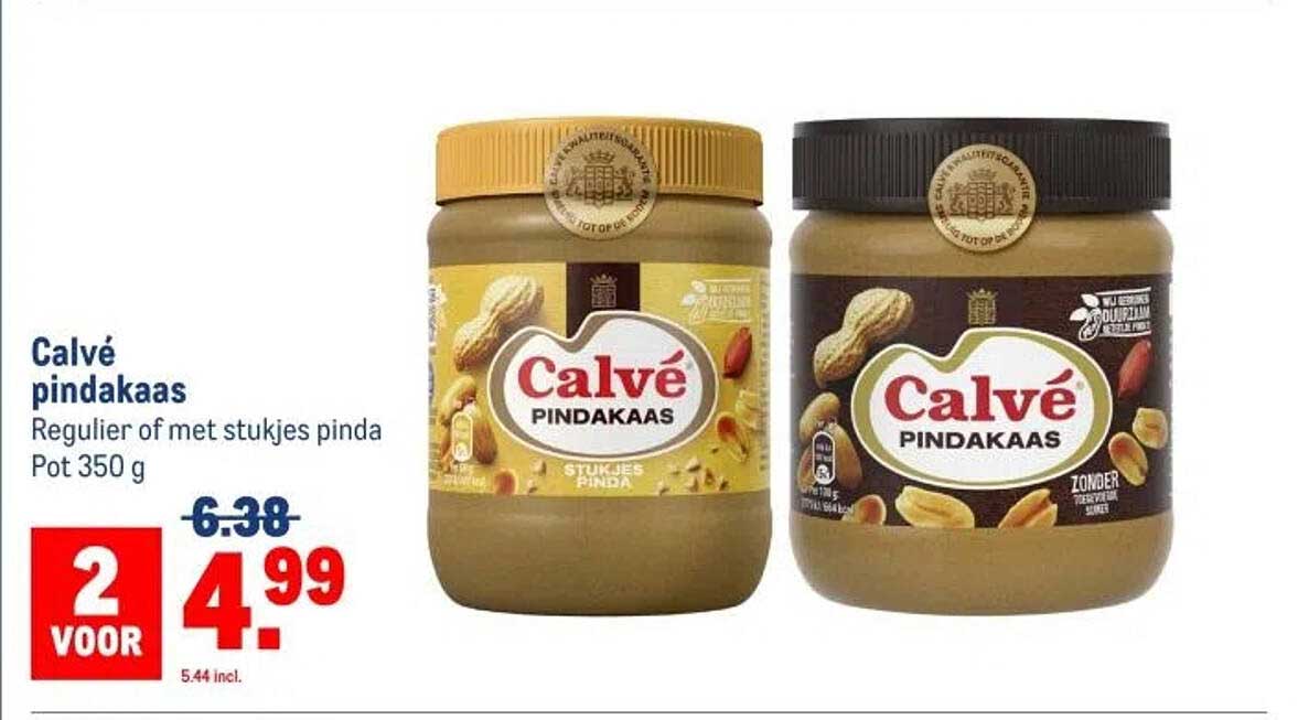 Calvé pindakaas Regulier of met stukjes pinda Pot 350 g