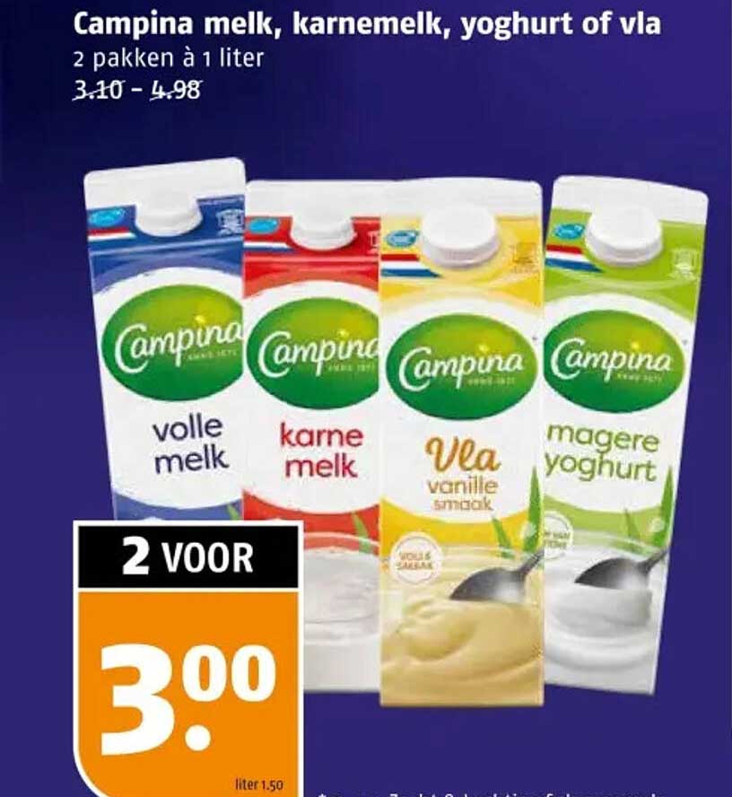 Campina melk, karnemelk, yoghurt of vla