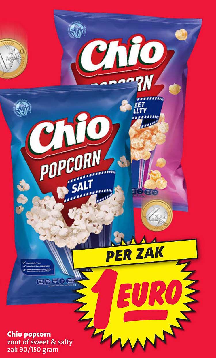 Chio popcorn zout of sweet & salty zak 90/150 gram