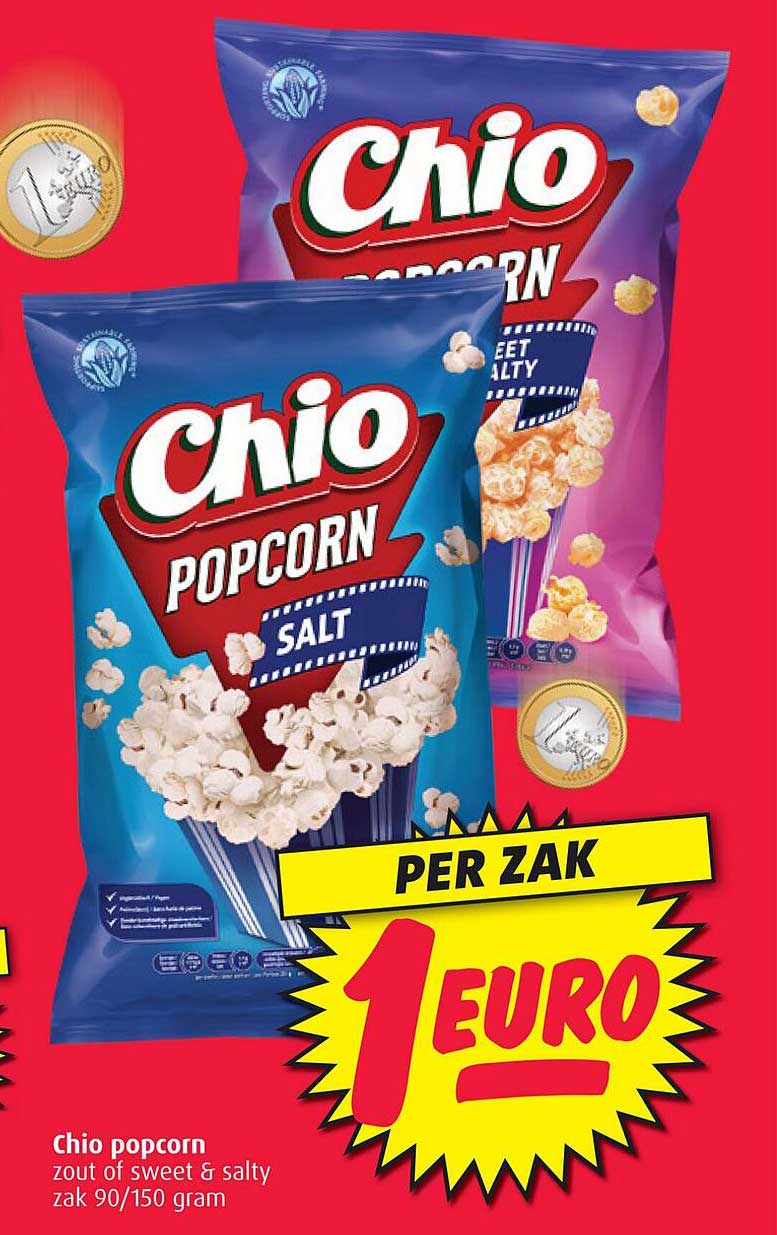 Chio popcorn zout of sweet & salty zak 90/150 gram