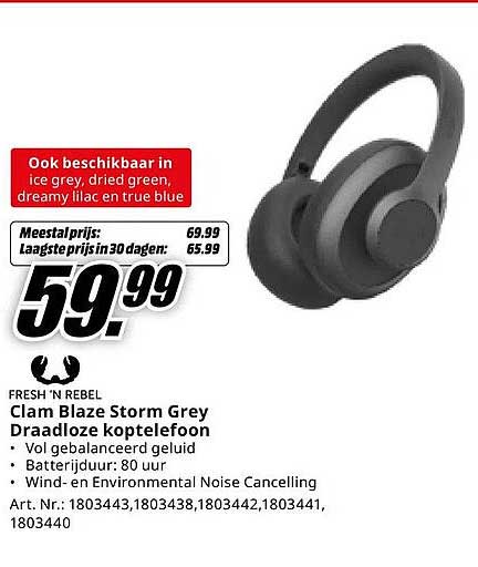 Clam Blaze Storm Grey Draadloze koptelefoon