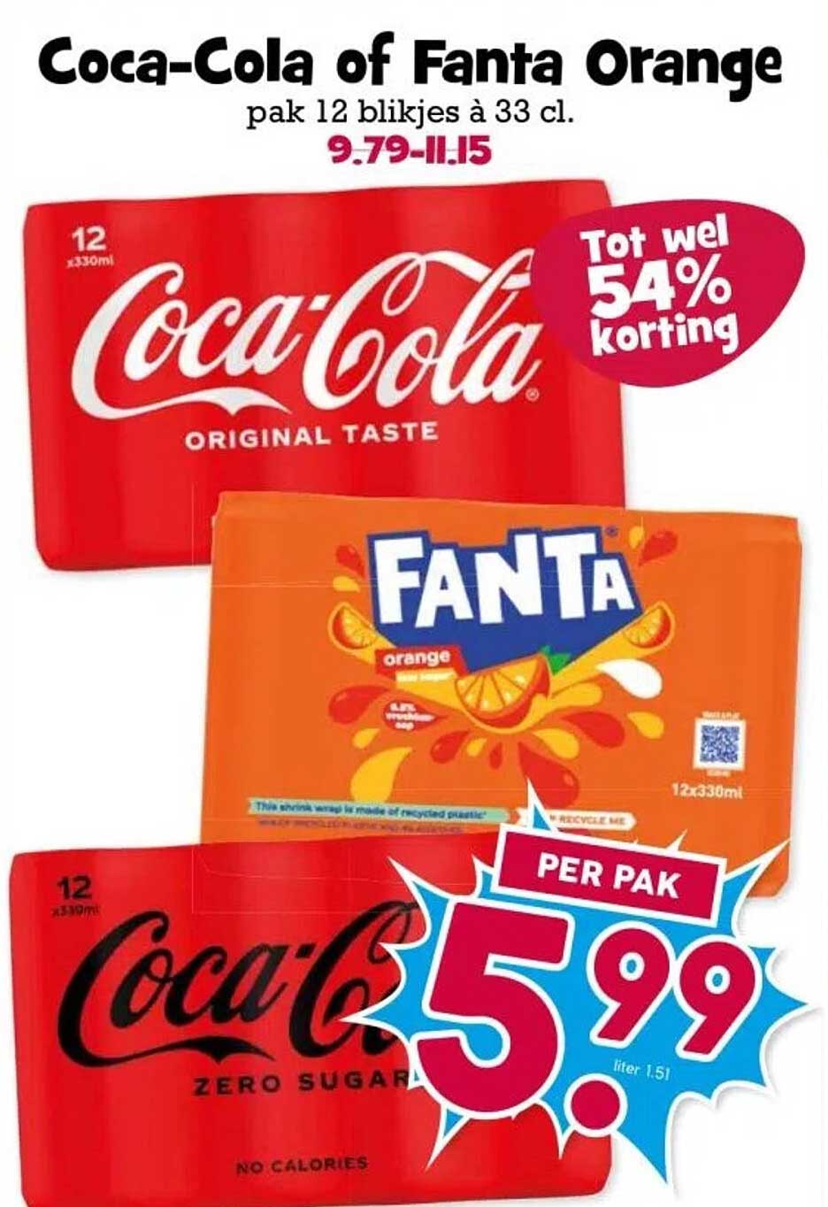 Coca-Cola of Fanta Orange pak 12 blijkjes à 33 cl.