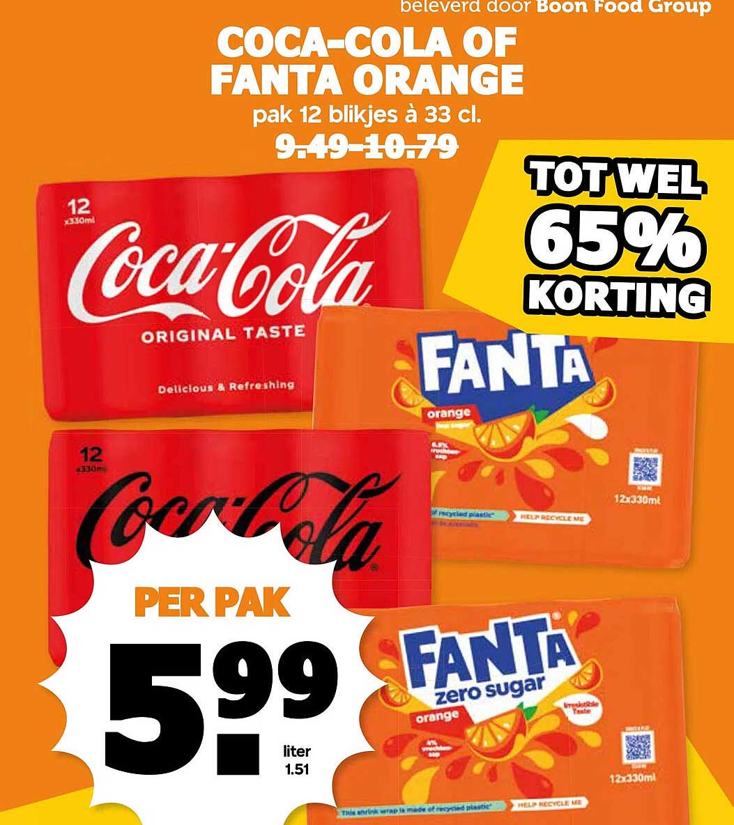 COCA-COLA OF FANTA ORANGE pak 12 blikjes à 33 cl.
