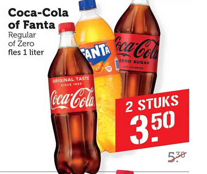 Coca-Cola of Fanta Regular of Zero fles 1 liter