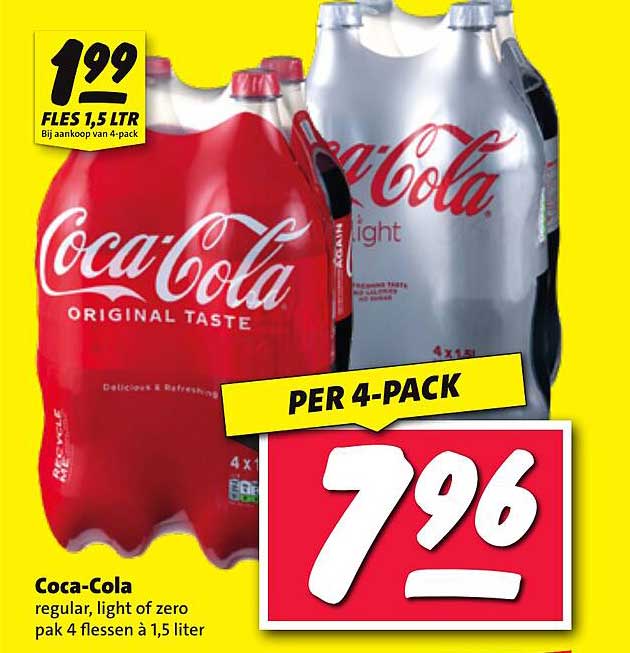 Coca-Cola regular, light of zero pak 4 flessen à 1,5 liter