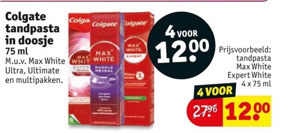 Colgate tandpasta in doosje 75 ml M.u.v. Max White Ultra, Ultimate en multipakken.