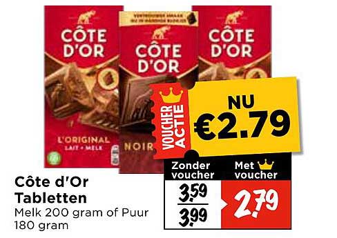 Côte d'Or Tabletten Melk 200 gram of Puur 180 gram