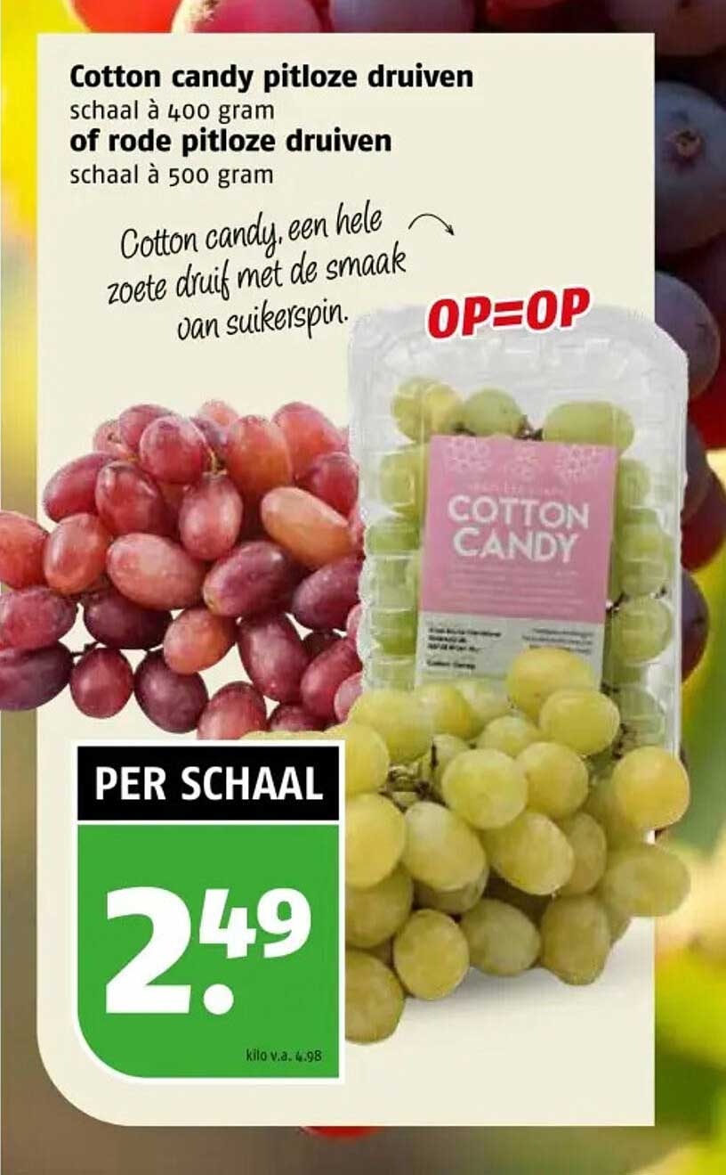 Cotton candy pitloze druiven schaal à 400 gram of rode pitloze druiven schaal à 500 gram