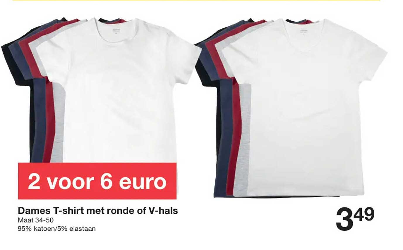 Dames T-shirt met ronde of V-hals