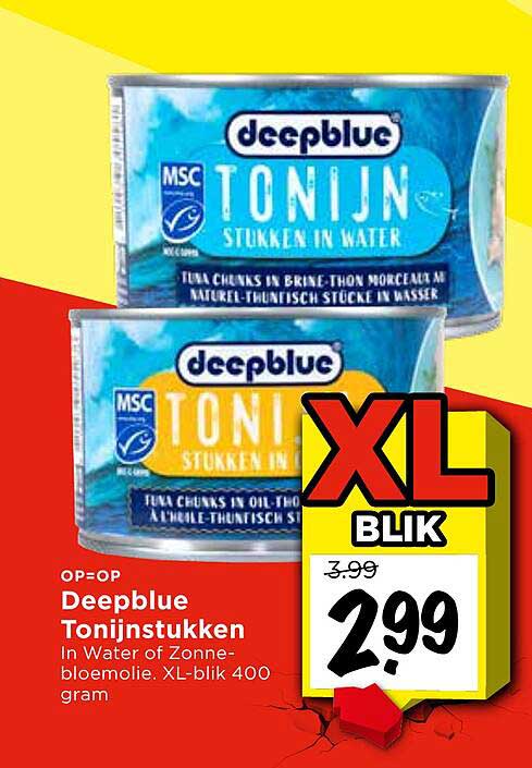 Deepblue Tonijnstukken in Water of Zonnebloemolie XL-blik 400 gram