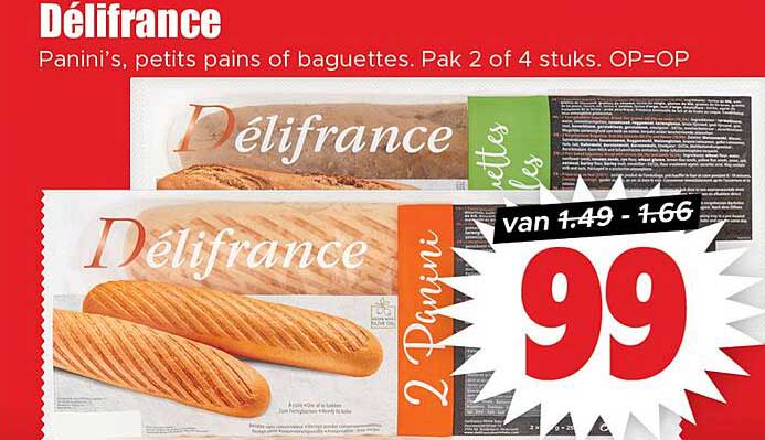 Délifrance Panini’s, petits pains of baguettes. Pak 2 of 4 stuks.