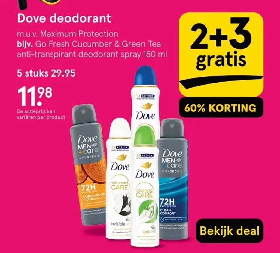 Dove deodorant m.u.v. Maximum Protection bijv. Go Fresh Cucumber & Green Tea anti-transpirant deodorant spray 150 ml