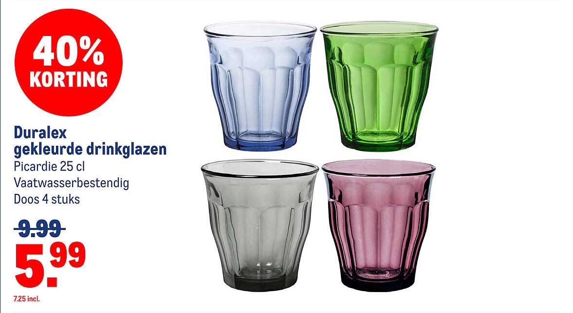 Duralex gekleurde drinkglazen