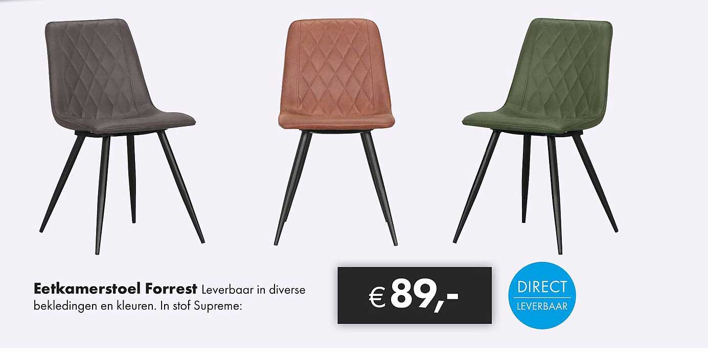 Eetkamerstoel Forrest Leverbaar in diverse bekledingen en kleuren. In stof Supreme: