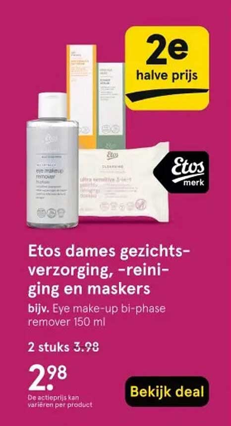 Etos dames gezichtsverzorging, -reiniging en maskers bijv. Eye make-up bi-phase remover 150 ml