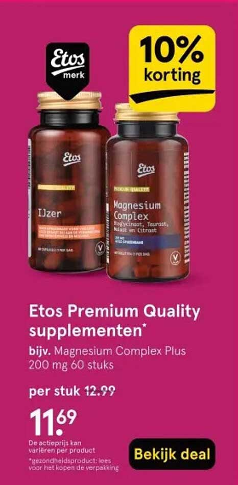 Etos Premium Quality supplementen bijv. Magnesium Complex Plus 200 mg 60 stuks