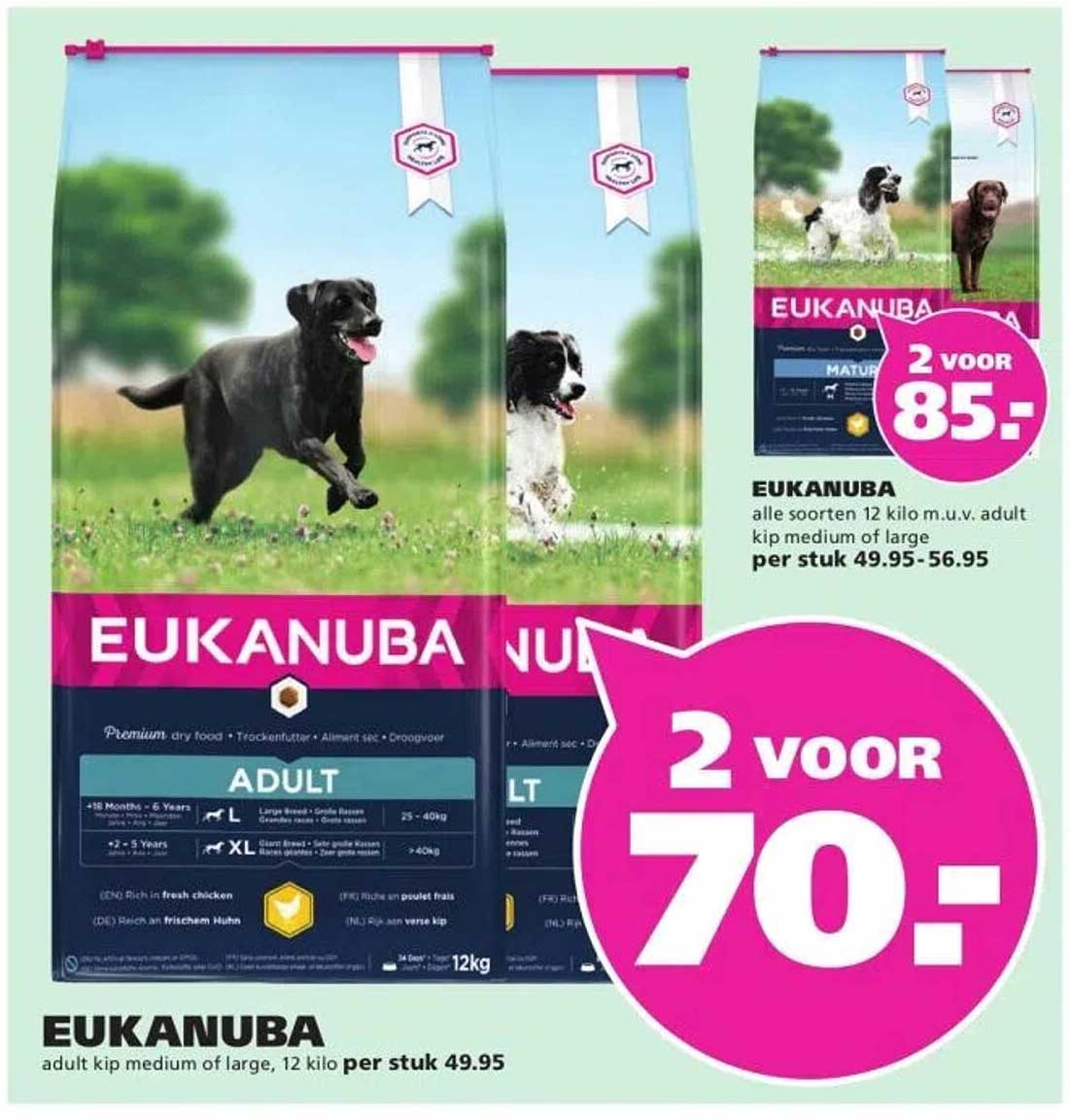 EUKANUBA adult kip medium of large, 12 kilo per stuk 49.95