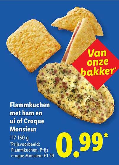 Flammkuchen met ham en ui of Croque Monsieur
