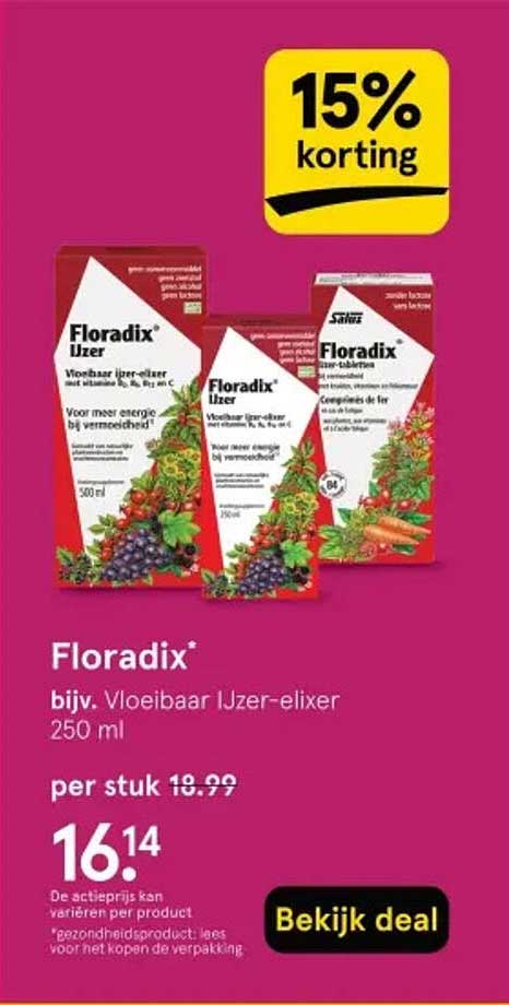 Floradix* bijv. Vloeibaar IJzer-elixer 250 ml