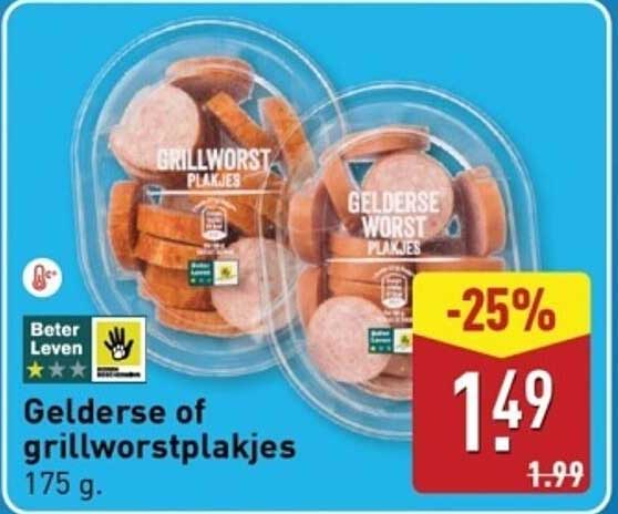 Gelderse of grillworstplakjes 175 g.
