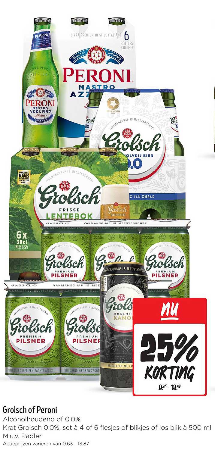 Grolsch of Peroni Alcoholhoudend of 0.0%