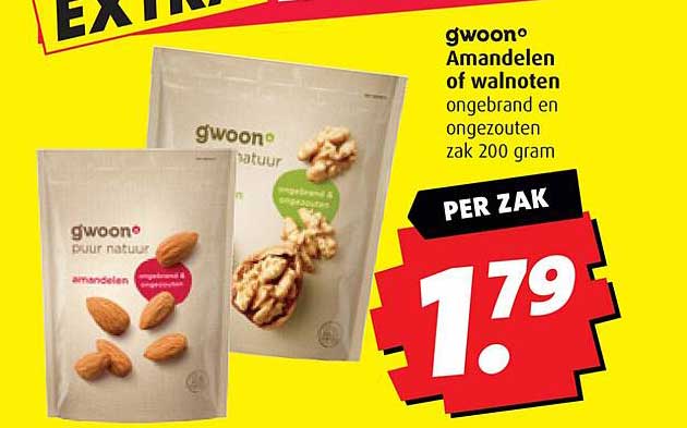 gwoon® Amandelen of walnoten ongebrand en ongezouten zak 200 gram