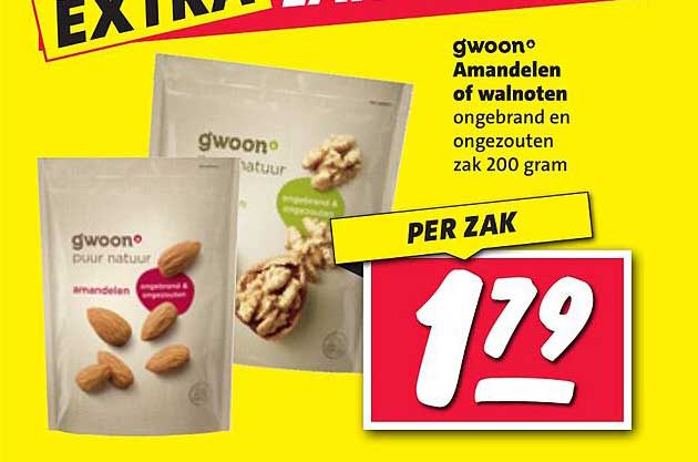 gwoon® Amandelen of walnoten ongebrand en ongezouten zak 200 gram