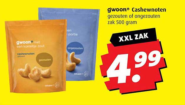gwoon® Cashewnoten gezoeten of ongezoeten zak 500 gram