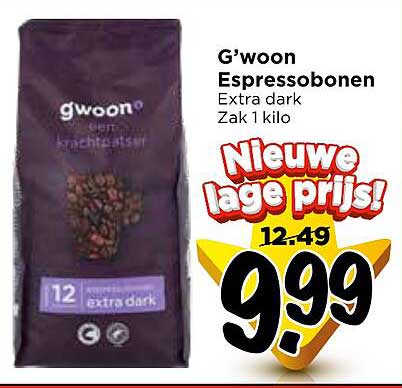 G'woon Espressobonen Extra dark Zak 1 kilo