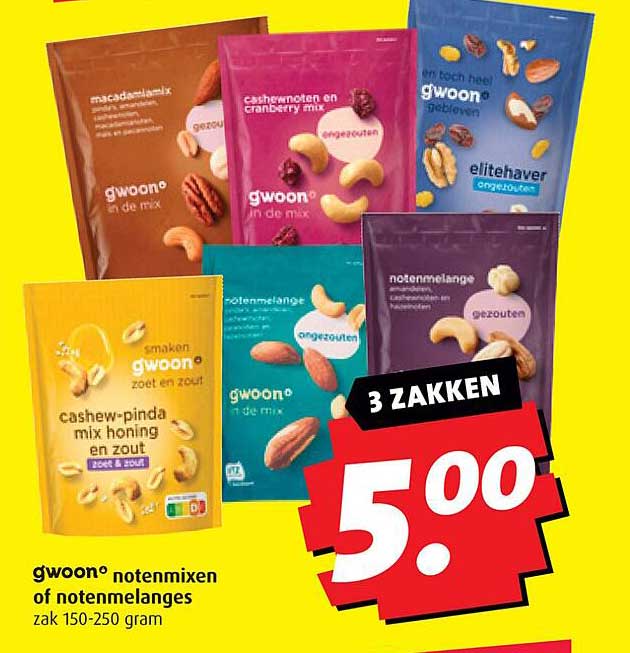 gwoon® notenmixen of notenmelanges zak 150-250 gram