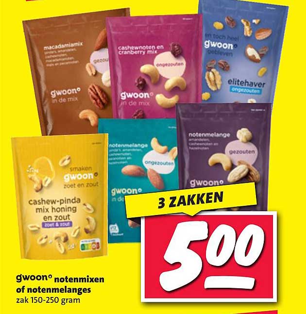 gwoon® notenmixen of notenmelanges zak 150-250 gram