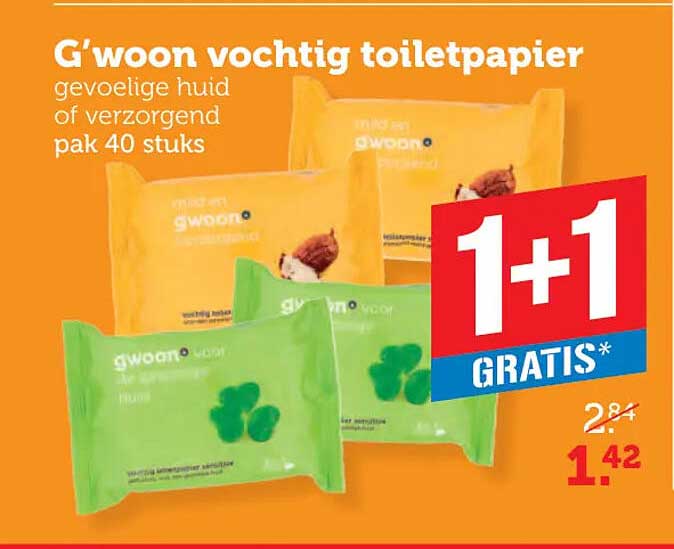 G'woon vochtig toiletpapier gevoelige huid of verzorgend pak 40 stuks