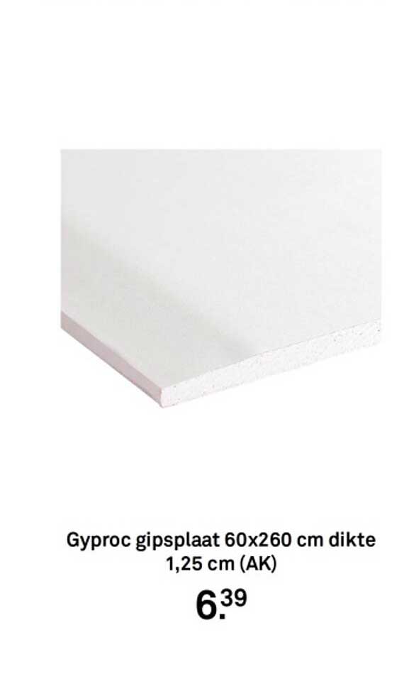 Gyproc gipsplaat 60x260 cm dikte 1,25 cm (AK)