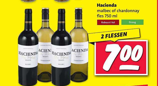 Hacienda malbec of chardonnay fles 750 ml