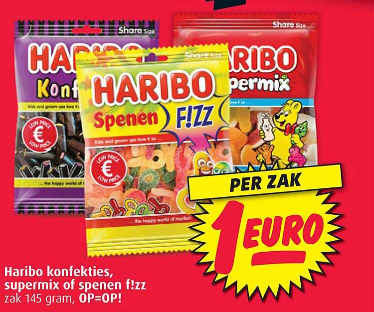Haribo konfecties, supermix of spenen f!zz zak 145 gram, OP=OP!