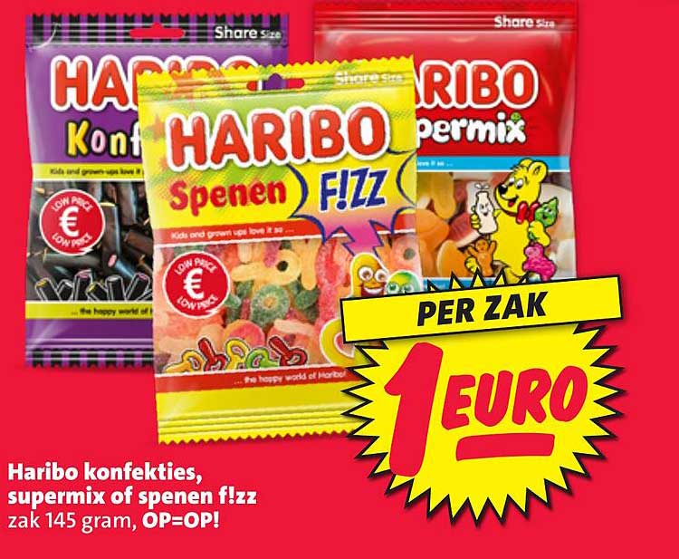 Haribo konfektiers, supermix of spenen f!zz zak 145 gram